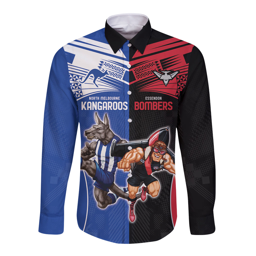 Custom Kangaroos and Bombers Long Sleeve Button Shirt Together Sporty Style