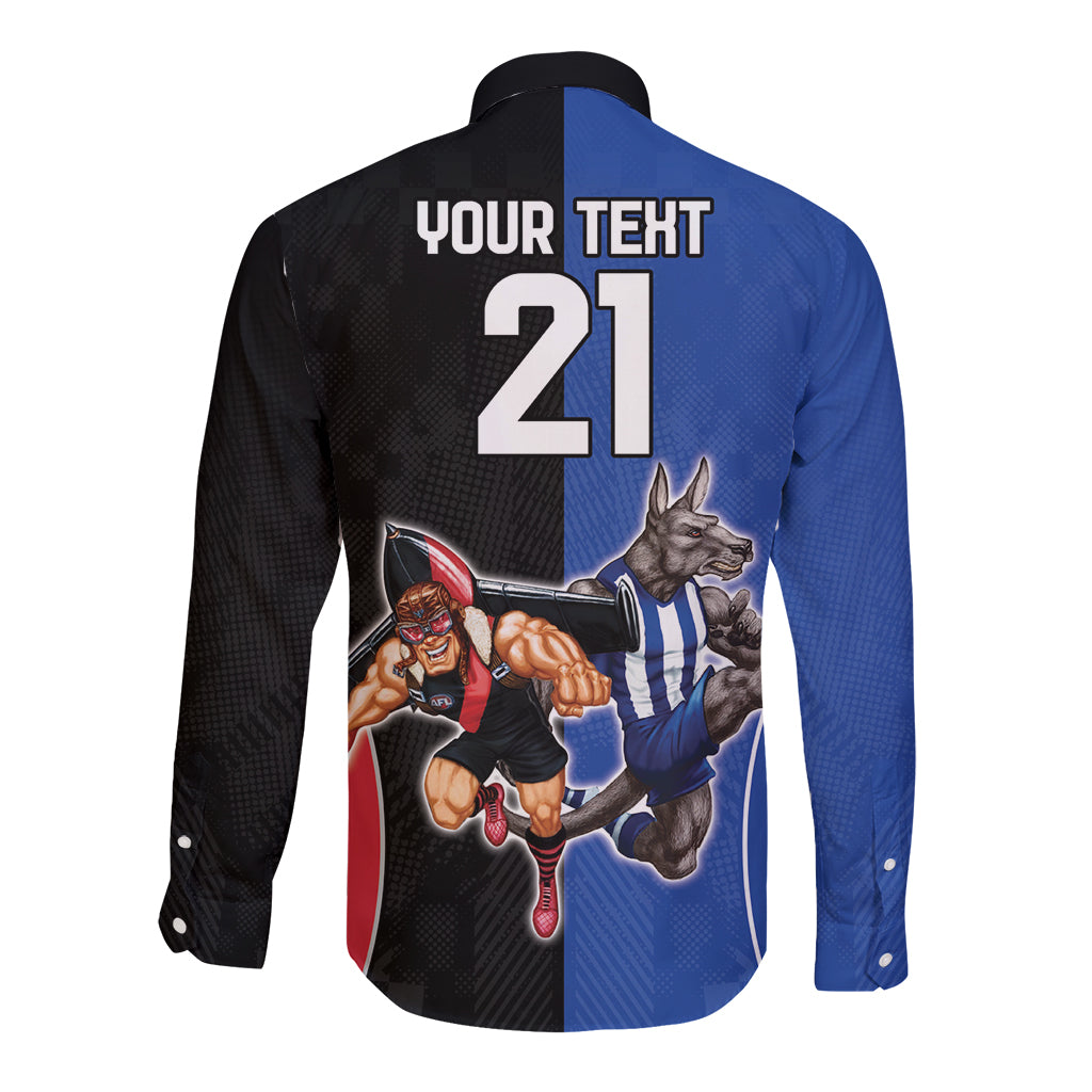 Custom Kangaroos and Bombers Long Sleeve Button Shirt Together Sporty Style