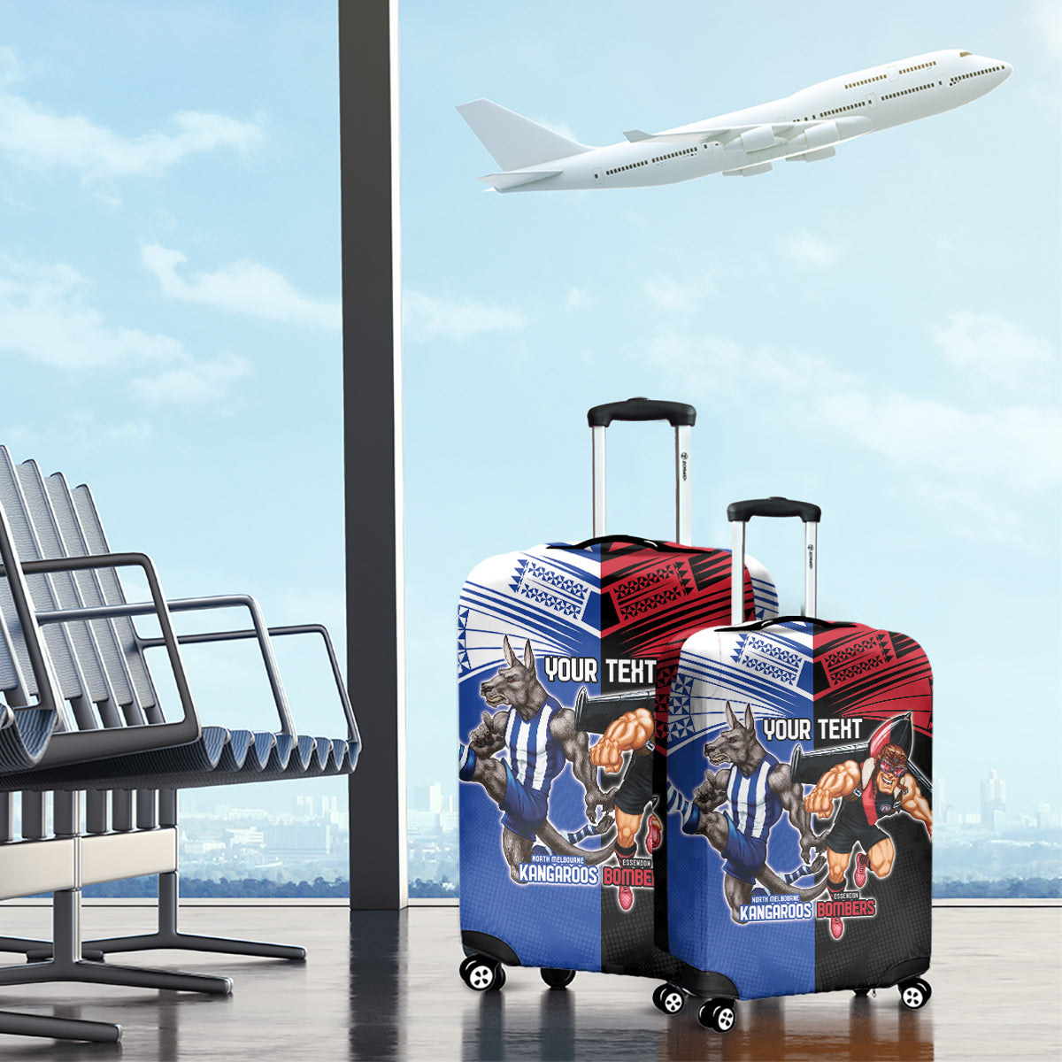Custom Kangaroos and Bombers Luggage Cover Together Sporty Style