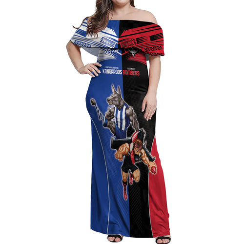 Custom Kangaroos and Bombers Off Shoulder Maxi Dress Together Sporty Style
