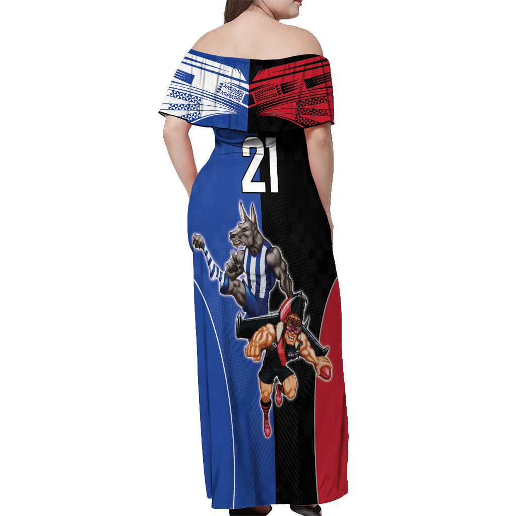 Custom Kangaroos and Bombers Off Shoulder Maxi Dress Together Sporty Style