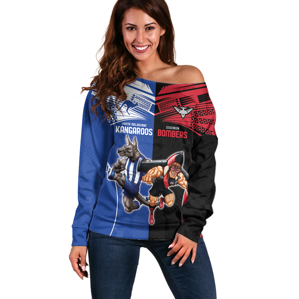 Custom Kangaroos and Bombers Off Shoulder Sweater Together Sporty Style