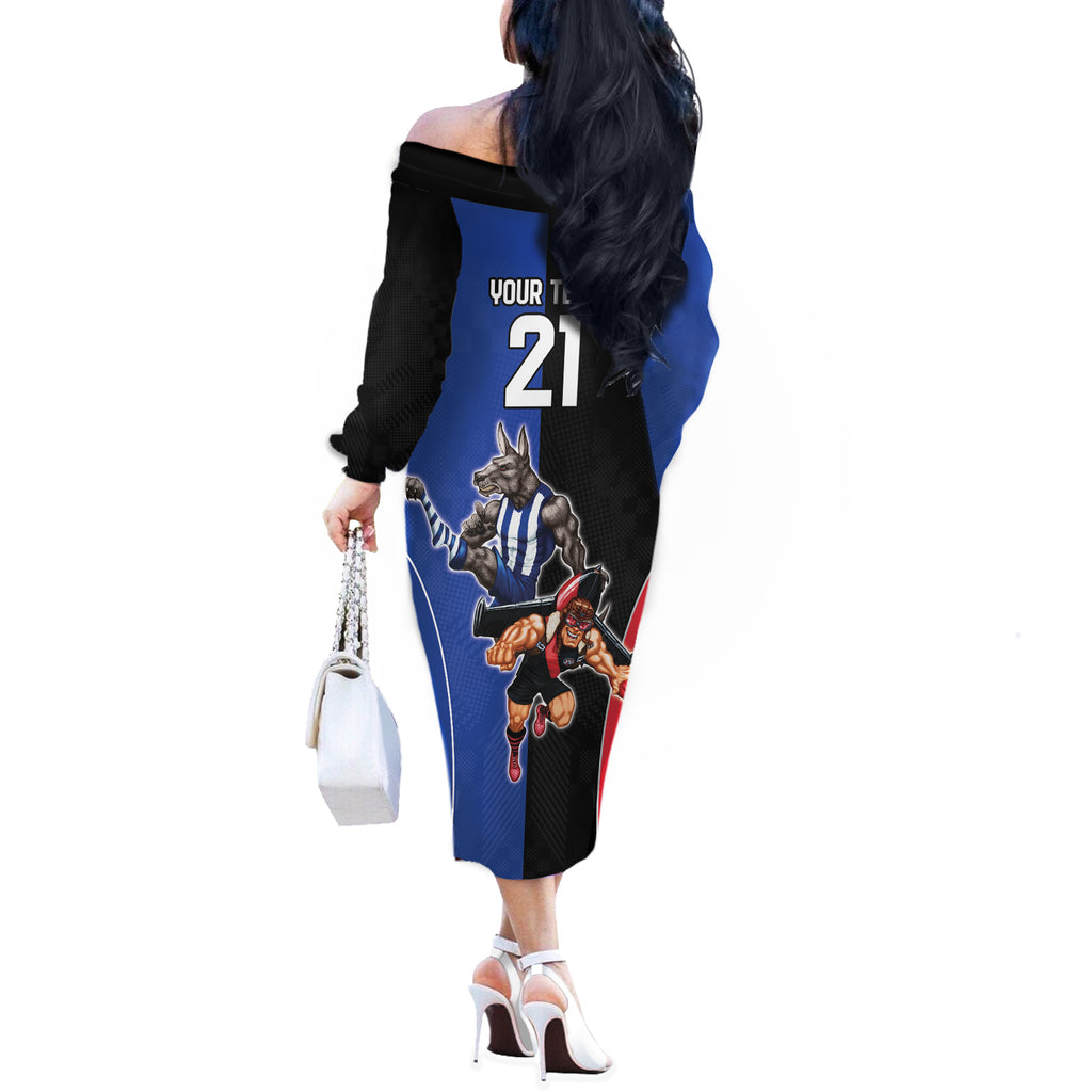 Custom Kangaroos and Bombers Off The Shoulder Long Sleeve Dress Together Sporty Style