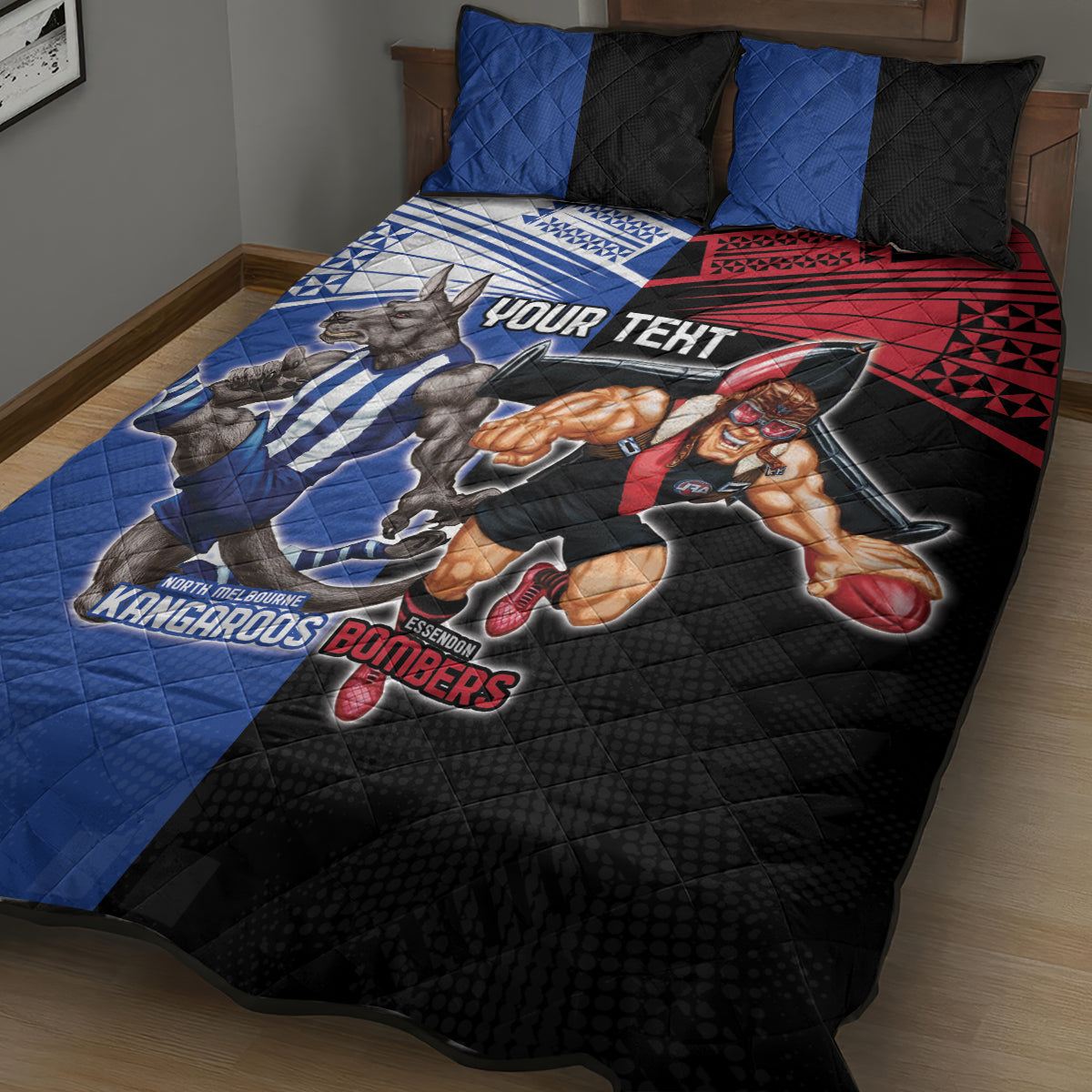 Custom Kangaroos and Bombers Quilt Bed Set Together Sporty Style
