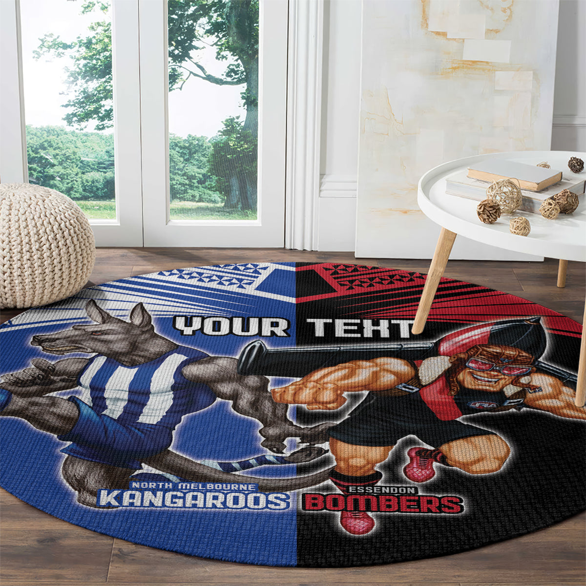 Custom Kangaroos and Bombers Round Carpet Together Sporty Style