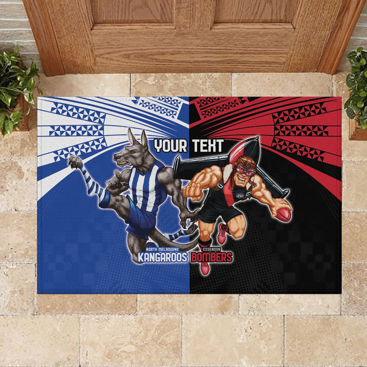 Custom Kangaroos and Bombers Rubber Doormat Together Sporty Style