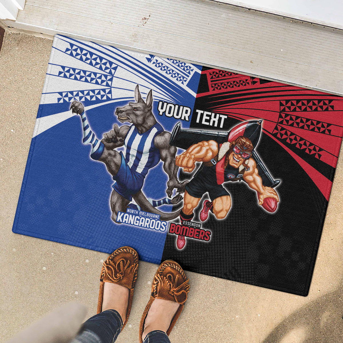 Custom Kangaroos and Bombers Rubber Doormat Together Sporty Style