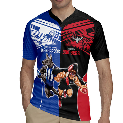 Custom Kangaroos and Bombers Rugby Jersey Together Sporty Style