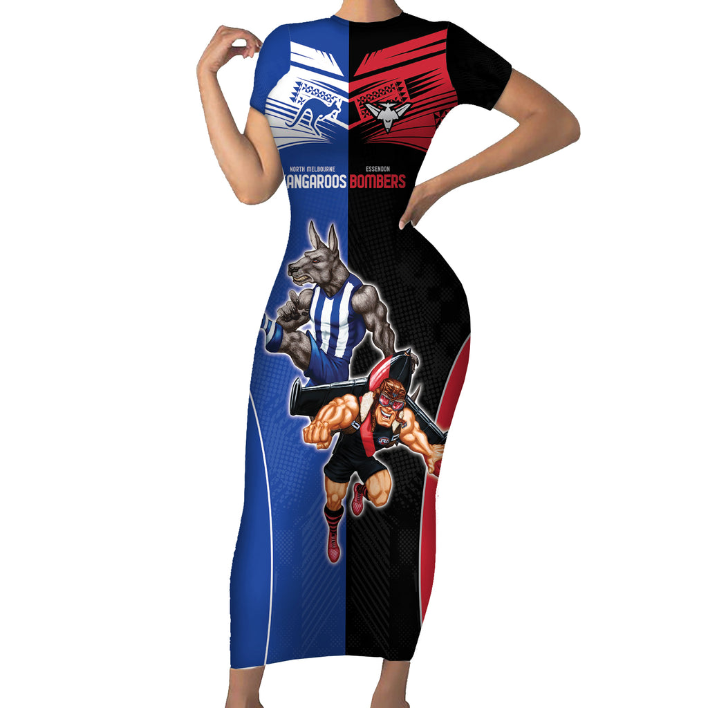 Custom Kangaroos and Bombers Short Sleeve Bodycon Dress Together Sporty Style