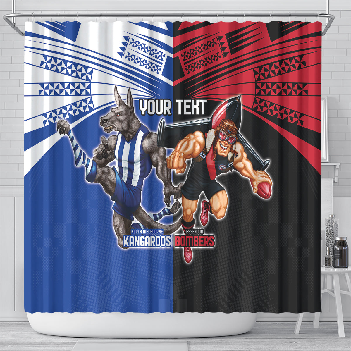 Custom Kangaroos and Bombers Shower Curtain Together Sporty Style
