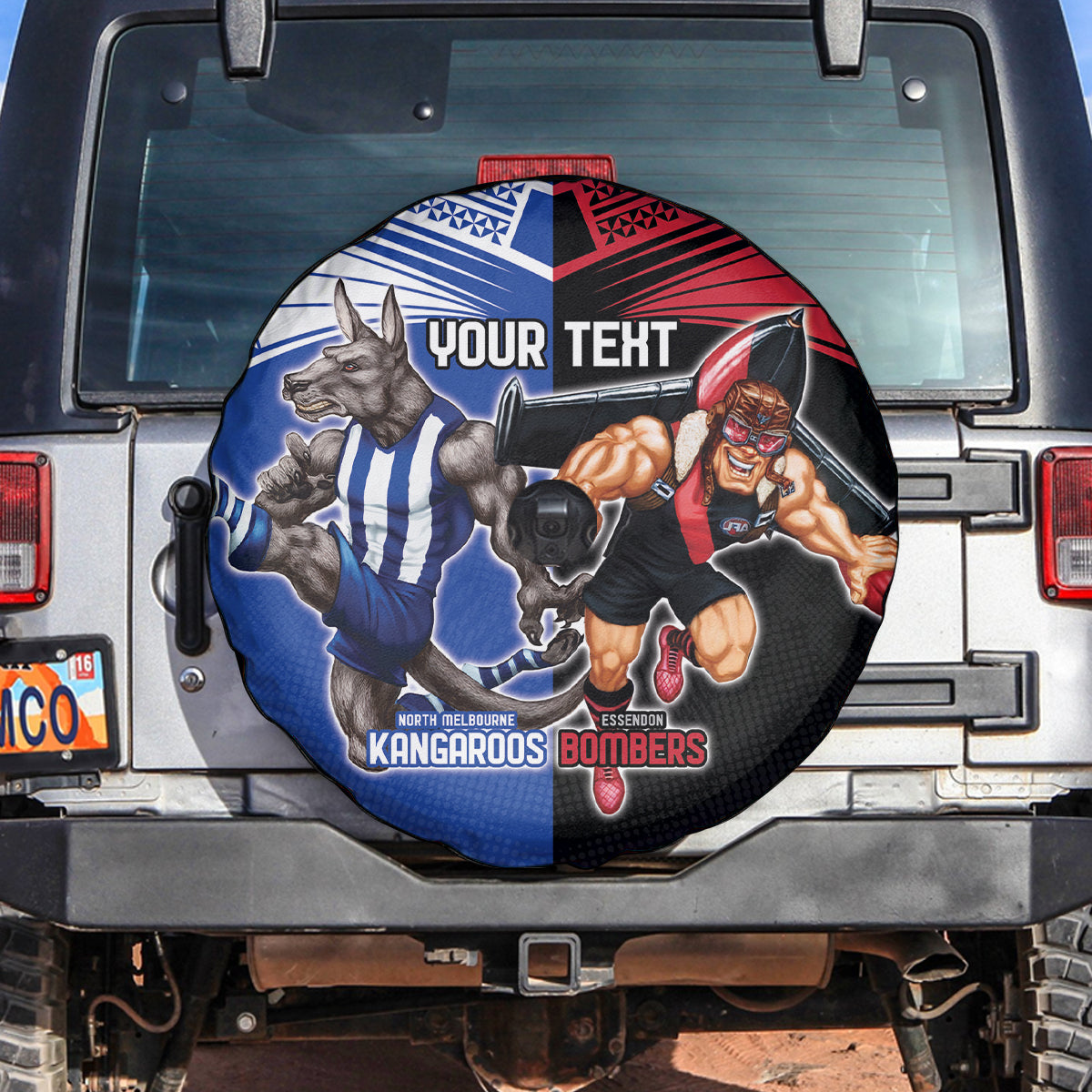 Custom Kangaroos and Bombers Spare Tire Cover Together Sporty Style