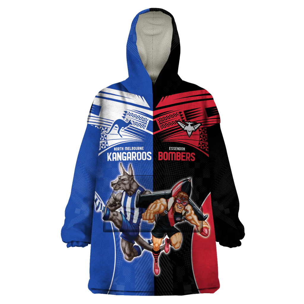 Custom Kangaroos and Bombers Wearable Blanket Hoodie Together Sporty Style