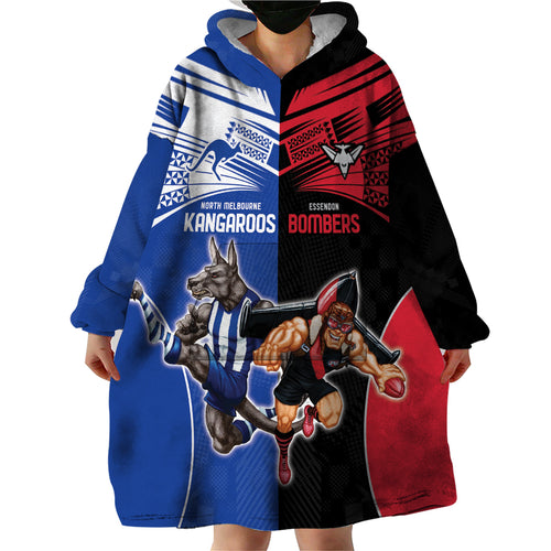 Custom Kangaroos and Bombers Wearable Blanket Hoodie Together Sporty Style