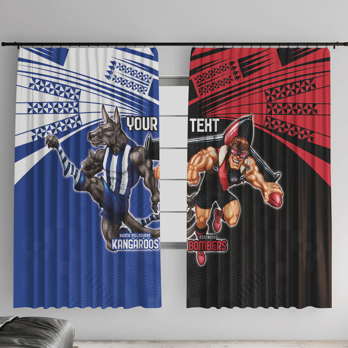 Custom Kangaroos and Bombers Window Curtain Together Sporty Style