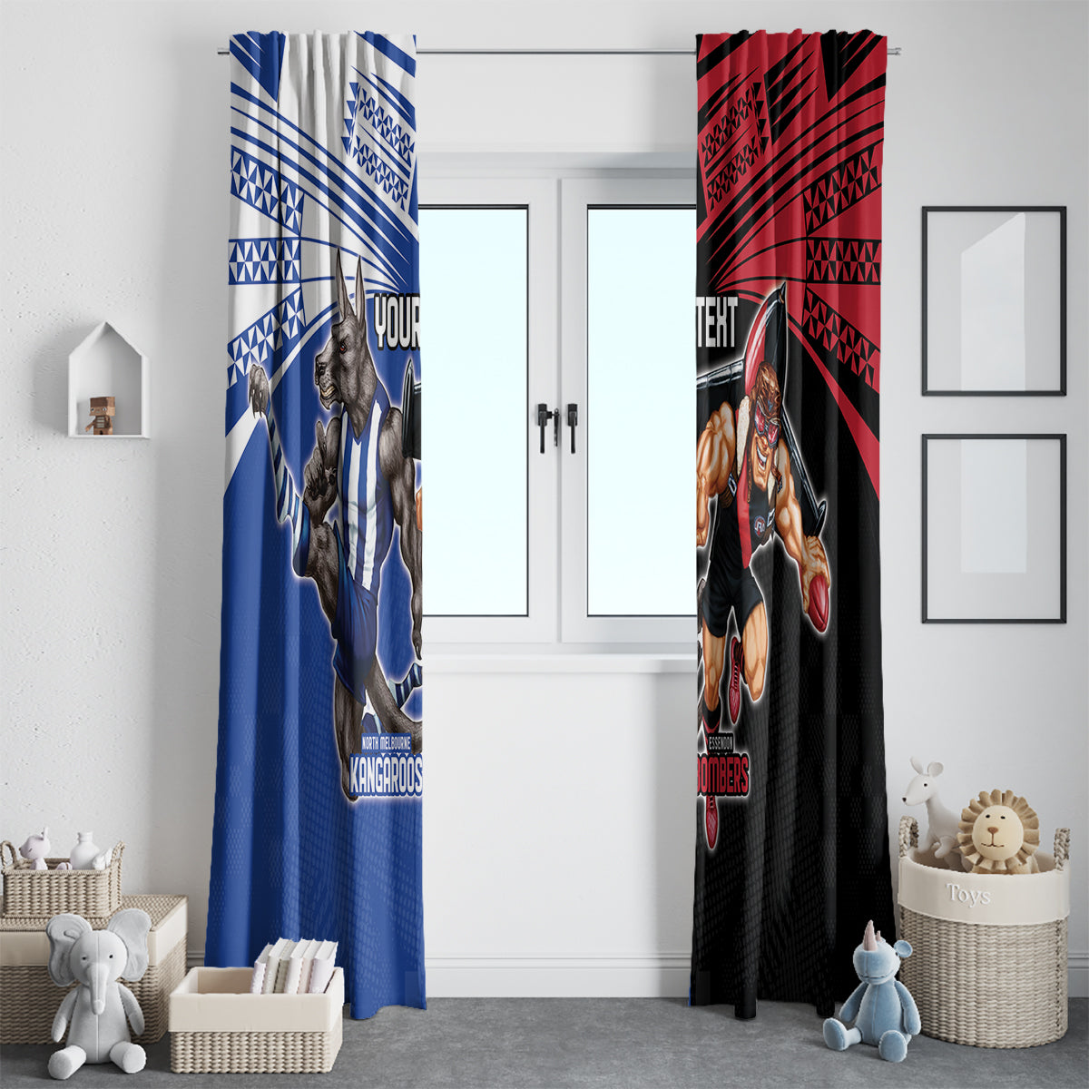 Custom Kangaroos and Bombers Window Curtain Together Sporty Style