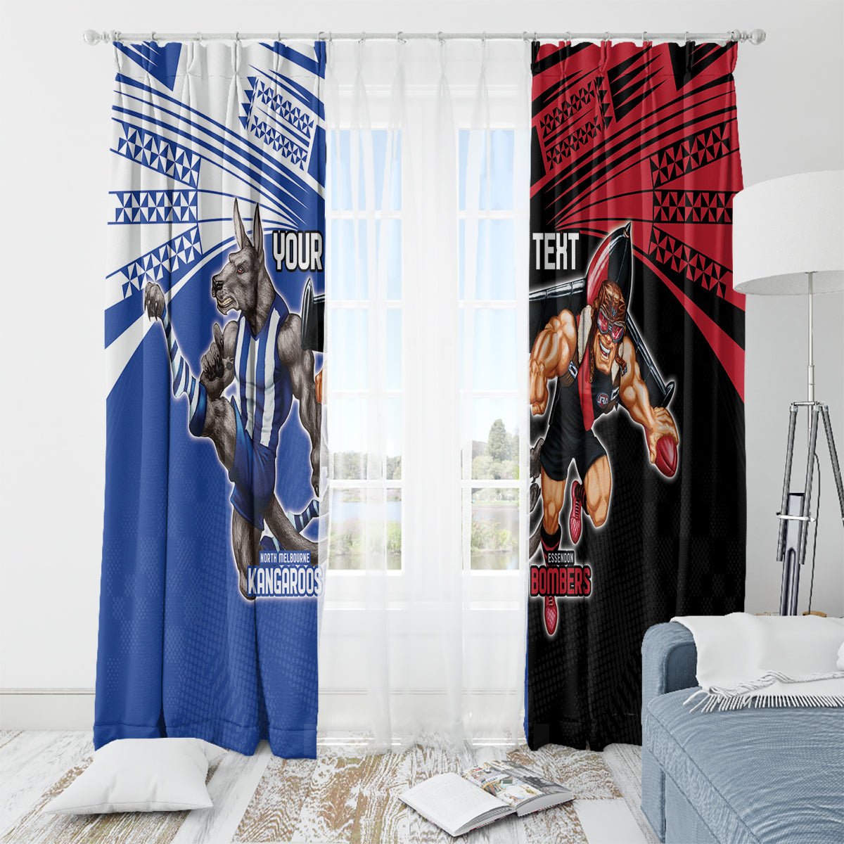 Custom Kangaroos and Bombers Window Curtain Together Sporty Style