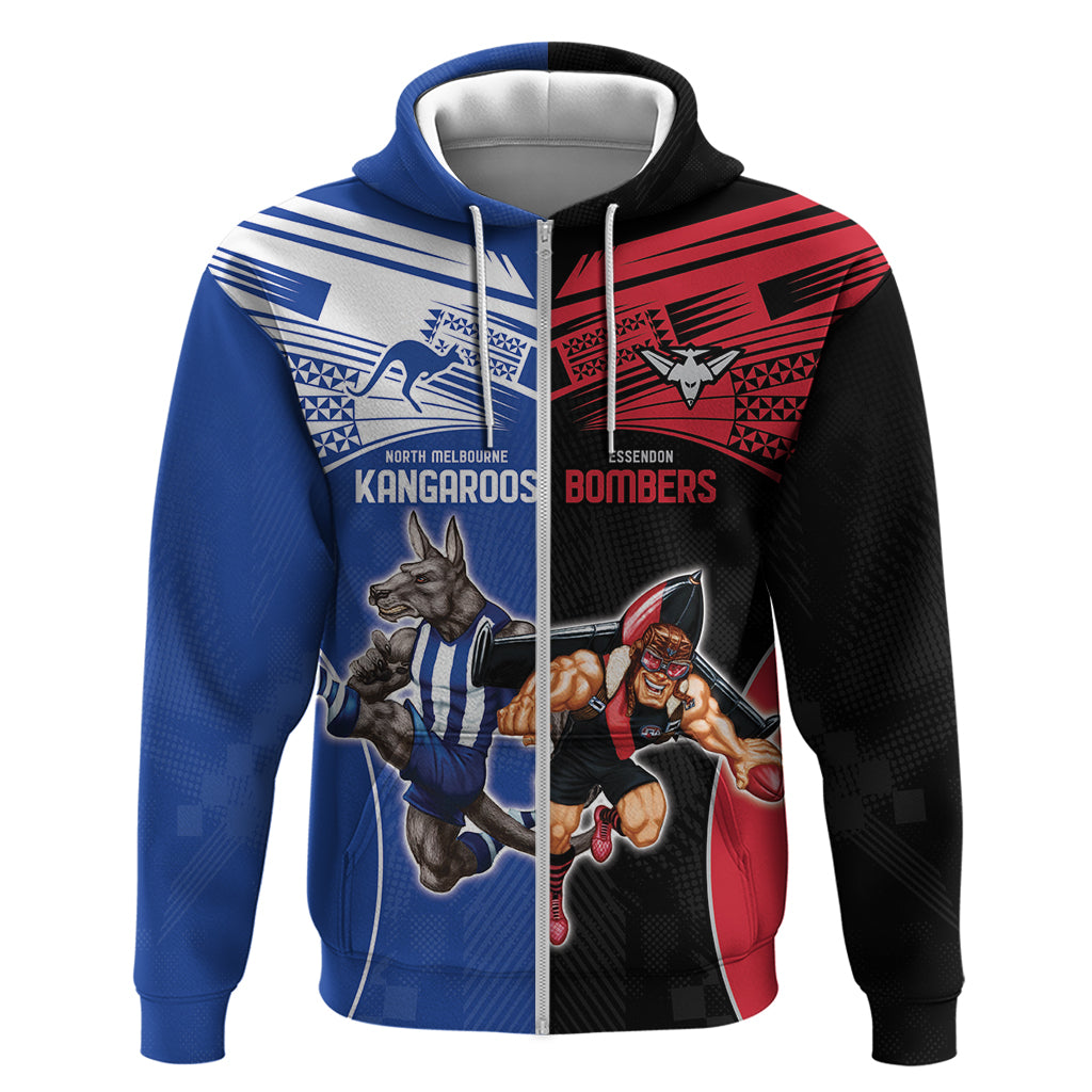 Custom Kangaroos and Bombers Zip Hoodie Together Sporty Style