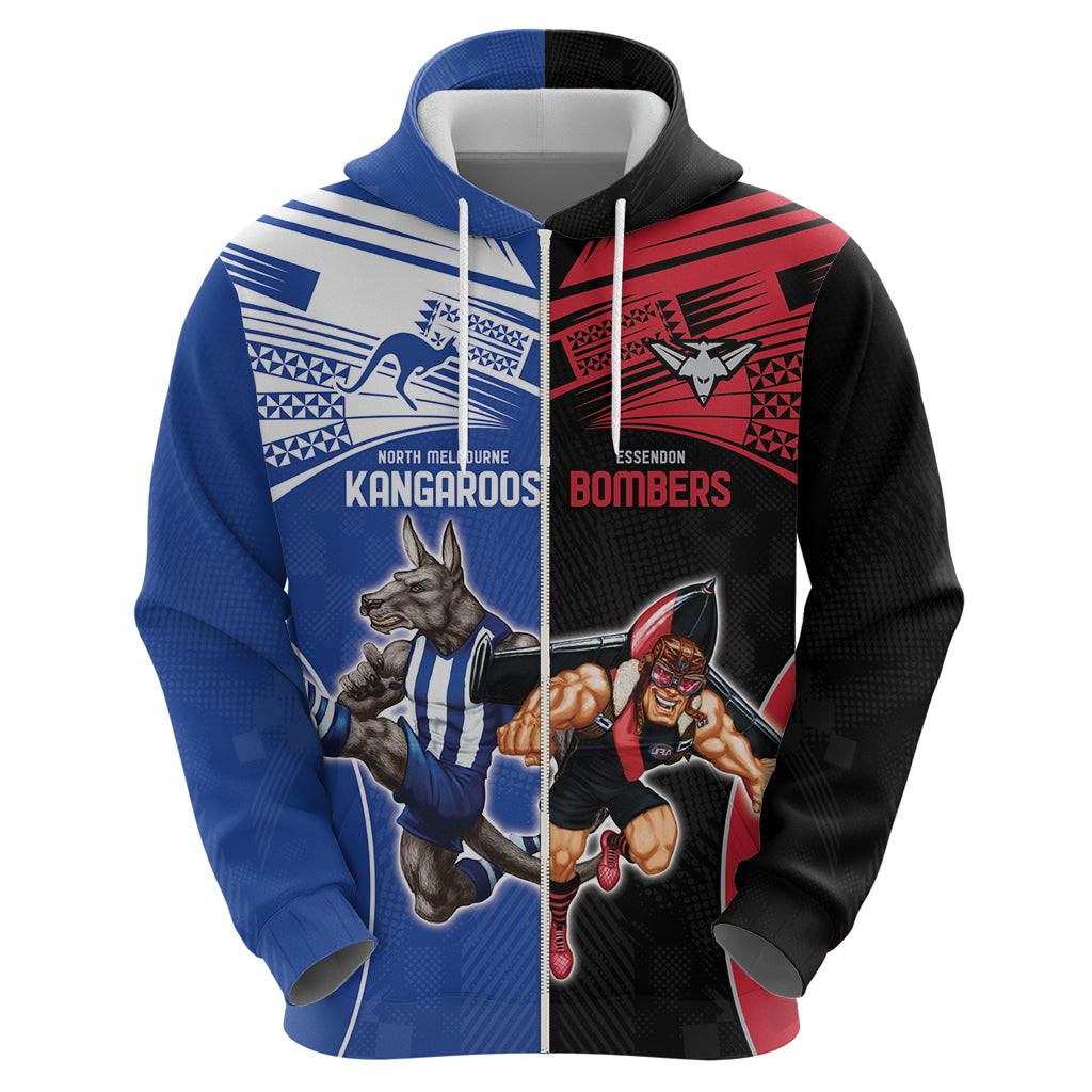Custom Kangaroos and Bombers Zip Hoodie Together Sporty Style