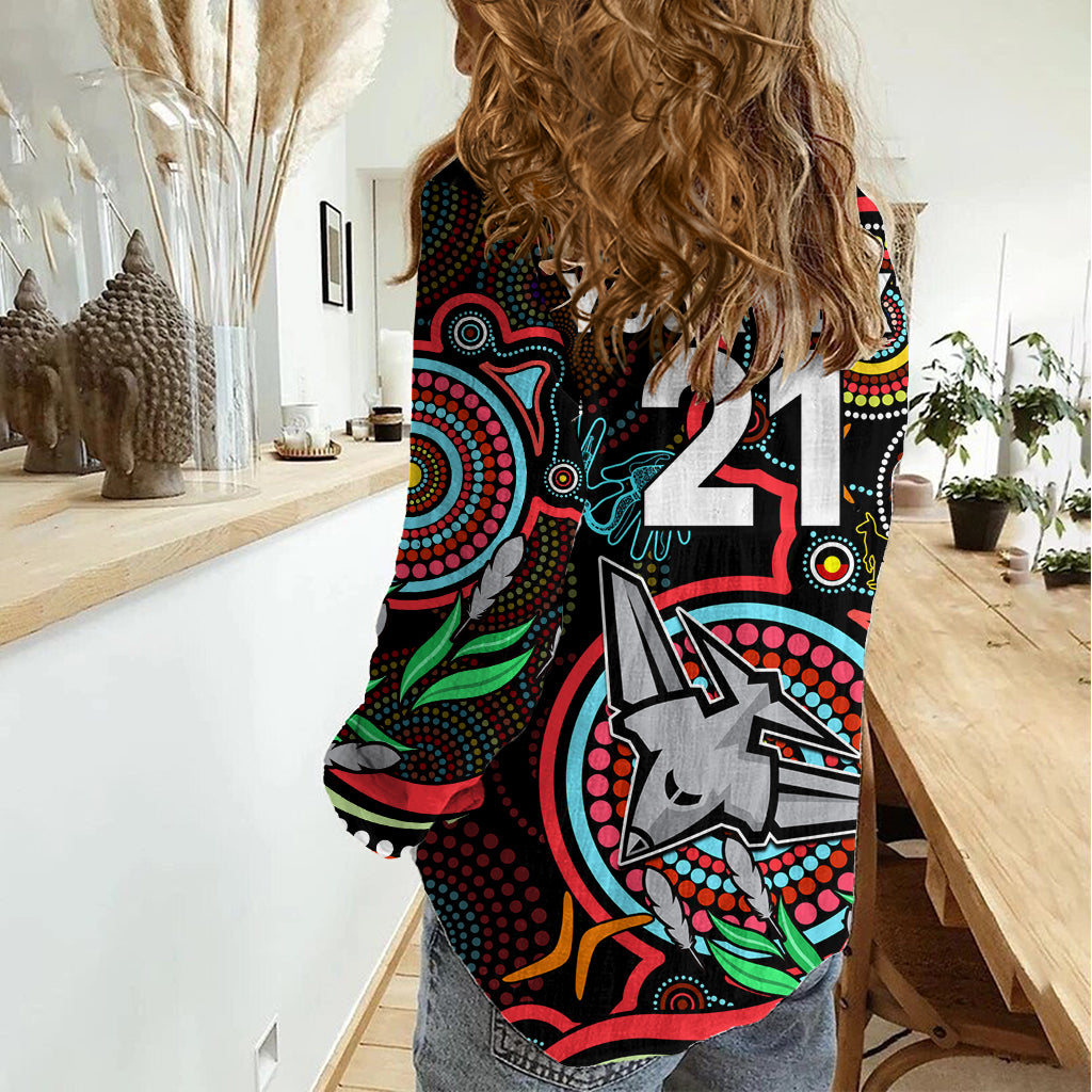 Custom Bombers Football Aboriginal Art Women Casual Shirt NAIDOC Indigenous Tribal LT9
