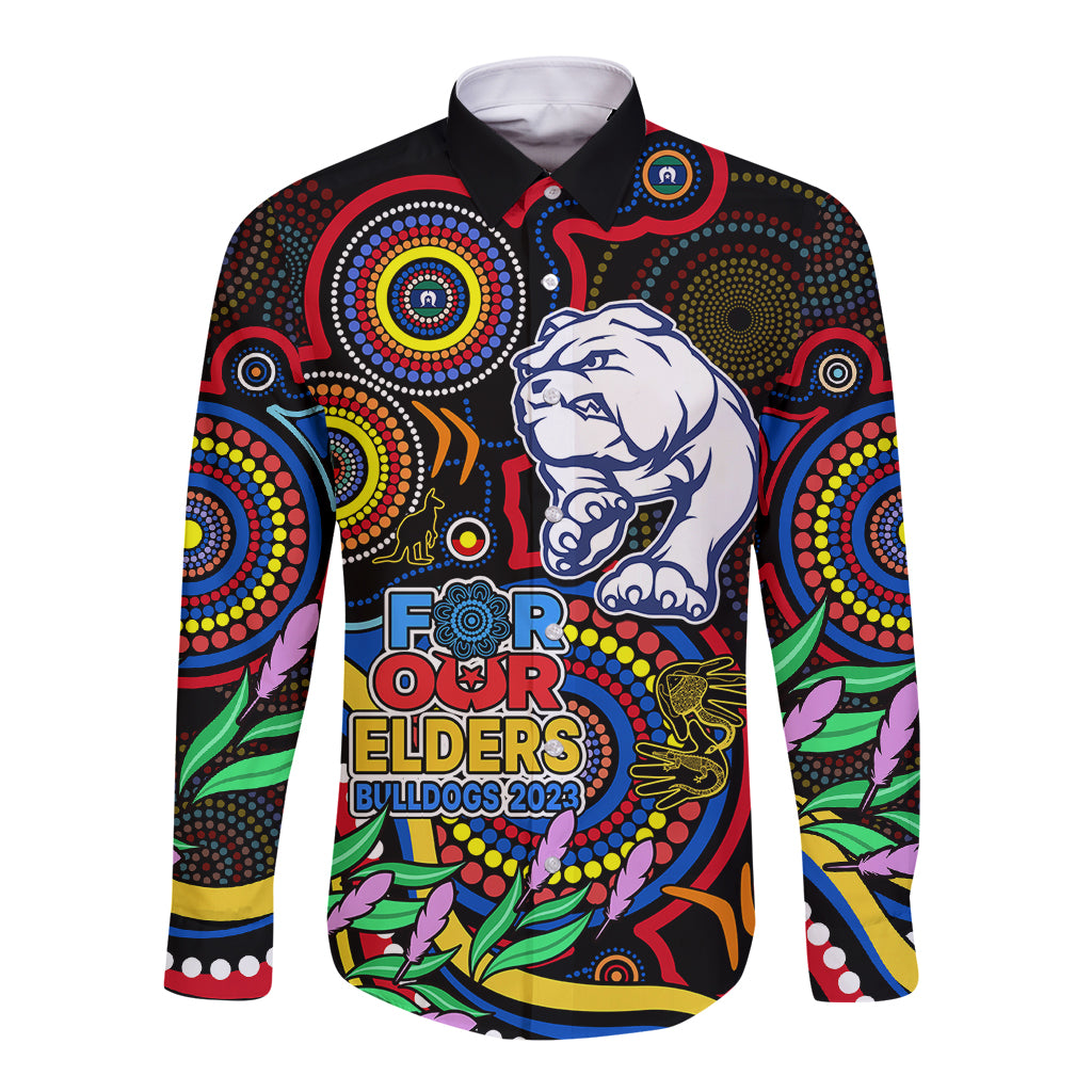 custom-bulldogs-football-aboriginal-art-long-sleeve-button-shirt-naidoc-indigenous-tribal