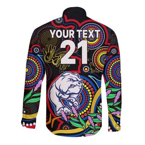 custom-bulldogs-football-aboriginal-art-long-sleeve-button-shirt-naidoc-indigenous-tribal