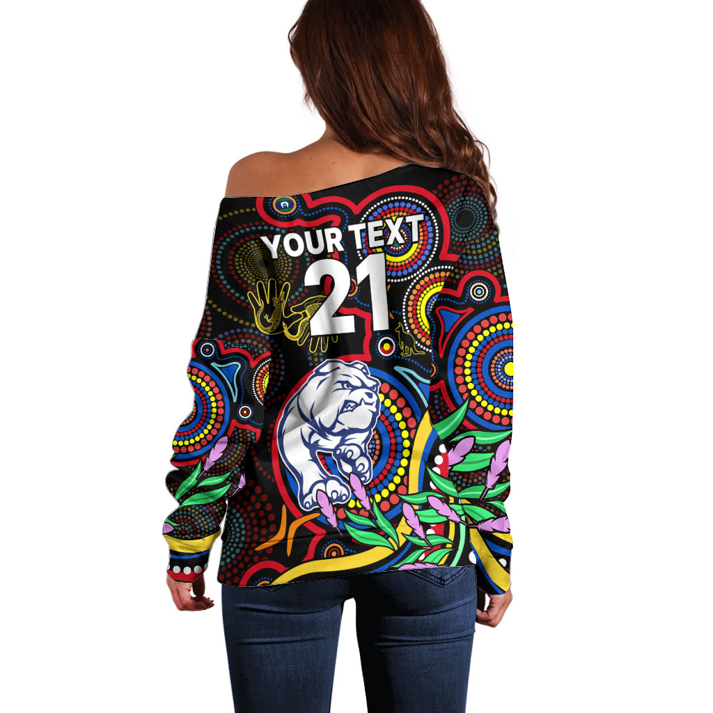 custom-bulldogs-football-aboriginal-art-off-shoulder-sweater-naidoc-indigenous-tribal