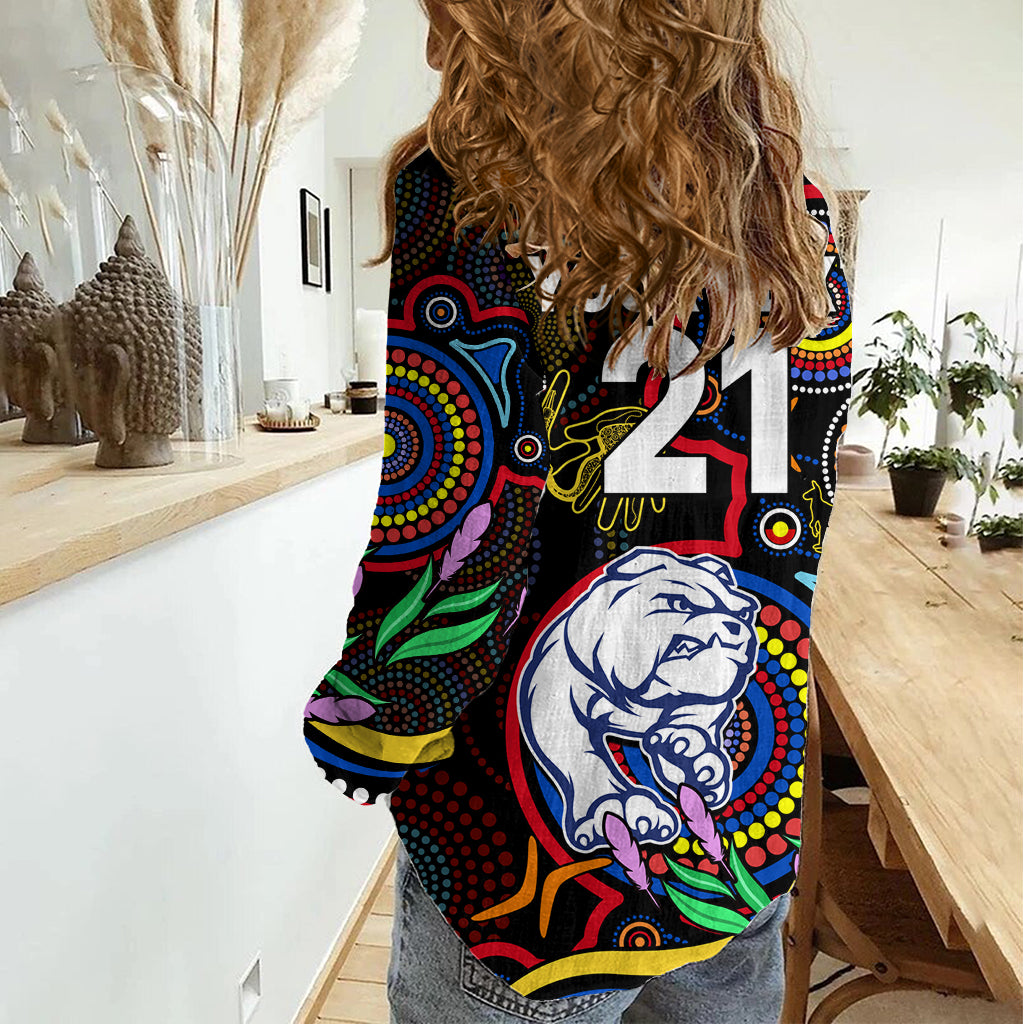 Custom Bulldogs Football Aboriginal Art Women Casual Shirt NAIDOC Indigenous Tribal LT9