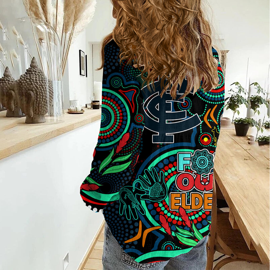 Carlton Blues Football Aboriginal Art Women Casual Shirt NAIDOC Indigenous Tribal LT9