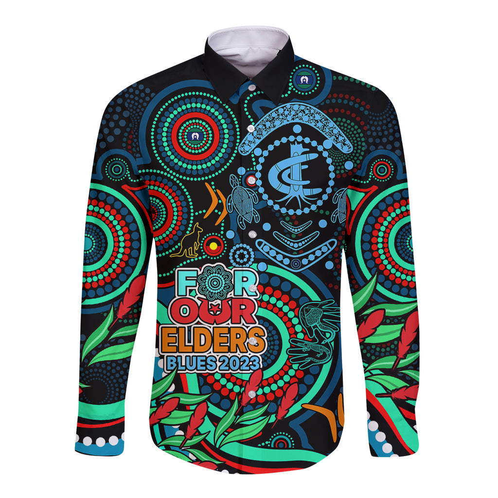 custom-carlton-blues-football-aboriginal-art-long-sleeve-button-shirt-naidoc-indigenous-tribal