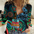 Custom Carlton Blues Football Aboriginal Art Women Casual Shirt NAIDOC Indigenous Tribal LT9