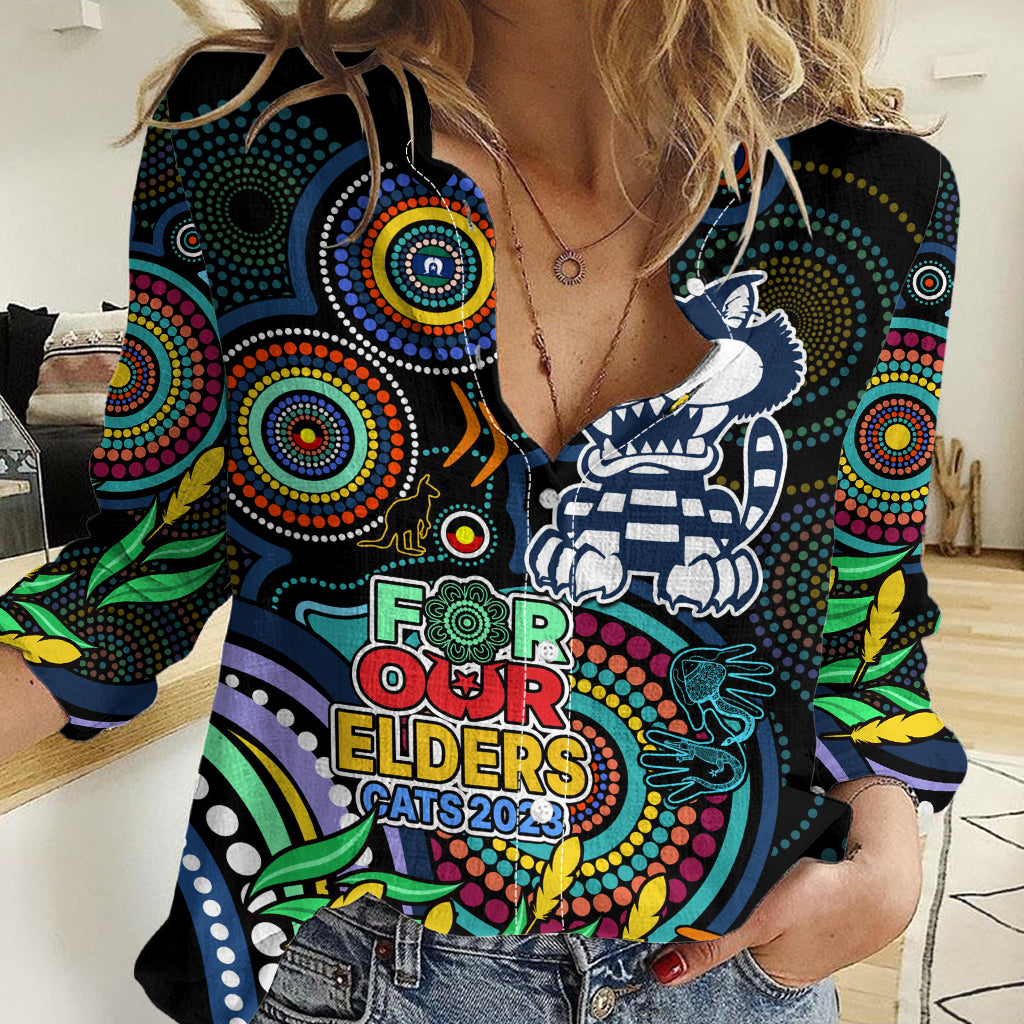 Custom Cats Football Aboriginal Art Women Casual Shirt NAIDOC Indigenous Tribal LT9