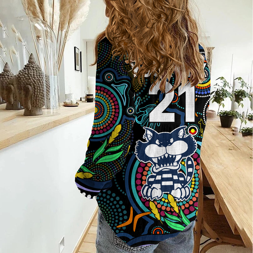 Custom Cats Football Aboriginal Art Women Casual Shirt NAIDOC Indigenous Tribal LT9