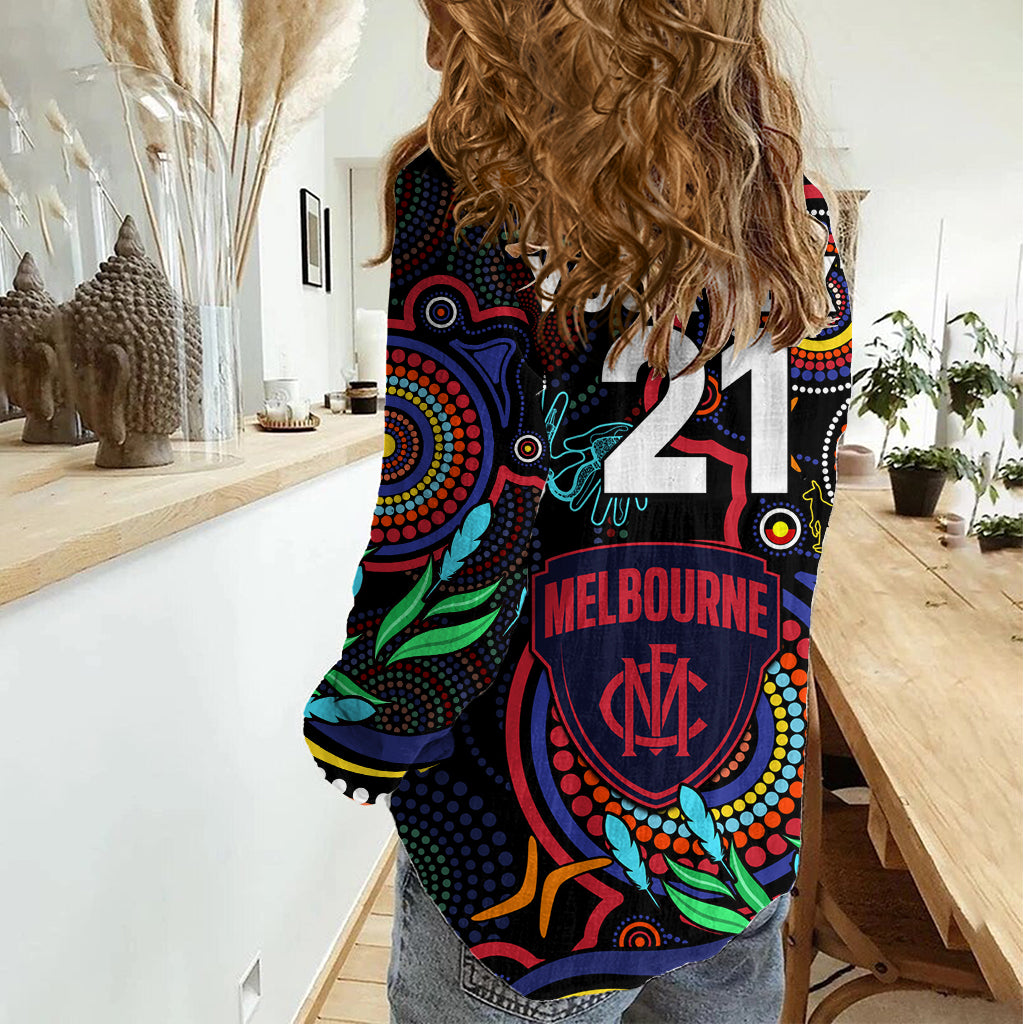 Custom Demons Football Aboriginal Art Women Casual Shirt NAIDOC Indigenous Tribal LT9