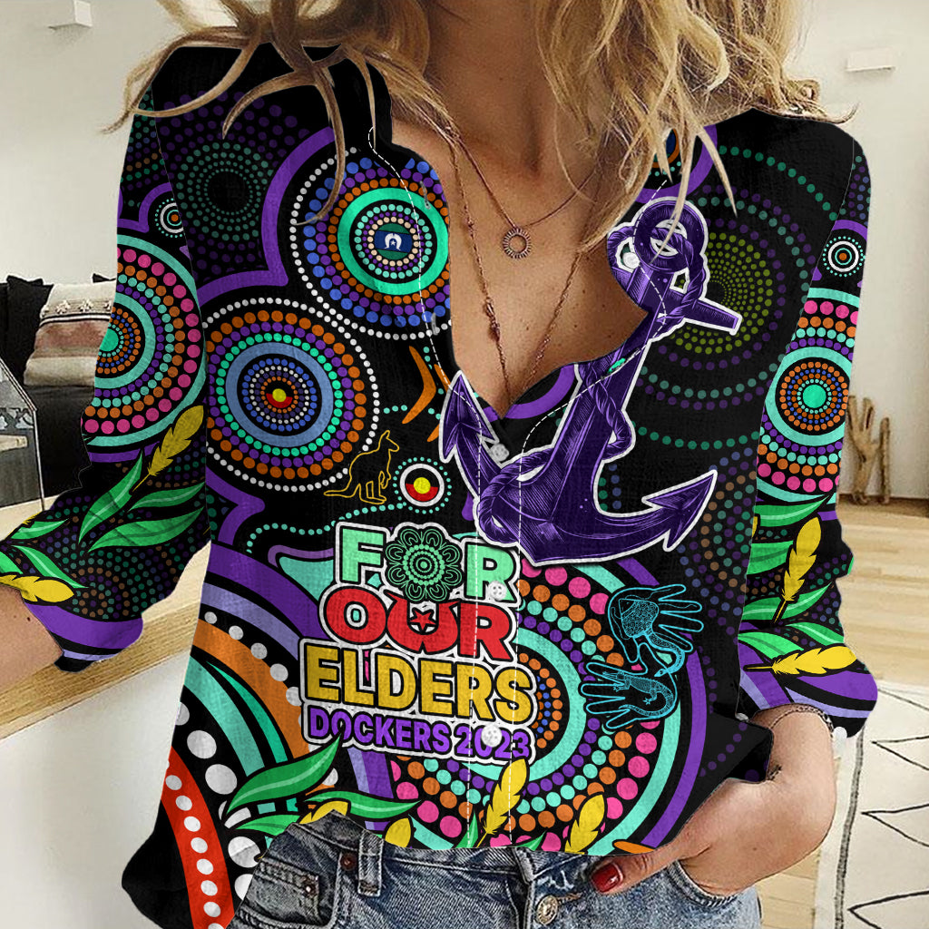 Dockers Football Aboriginal Art Women Casual Shirt NAIDOC Indigenous Tribal LT9