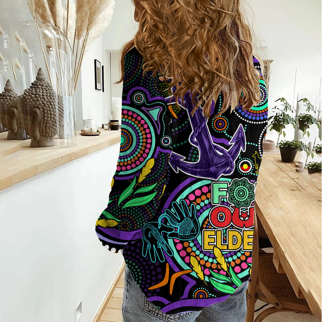 Dockers Football Aboriginal Art Women Casual Shirt NAIDOC Indigenous Tribal LT9