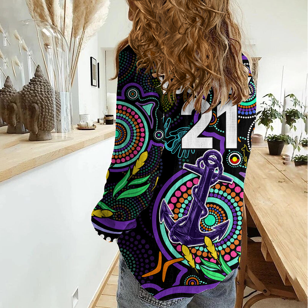 Custom Dockers Football Aboriginal Art Women Casual Shirt NAIDOC Indigenous Tribal LT9
