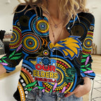Custom Eagles Football Aboriginal Art Women Casual Shirt NAIDOC Indigenous Tribal LT9
