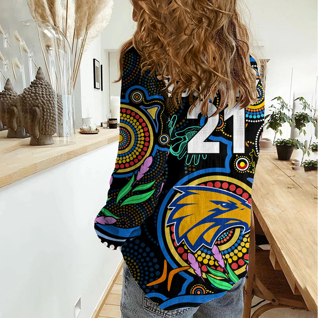 Custom Eagles Football Aboriginal Art Women Casual Shirt NAIDOC Indigenous Tribal LT9