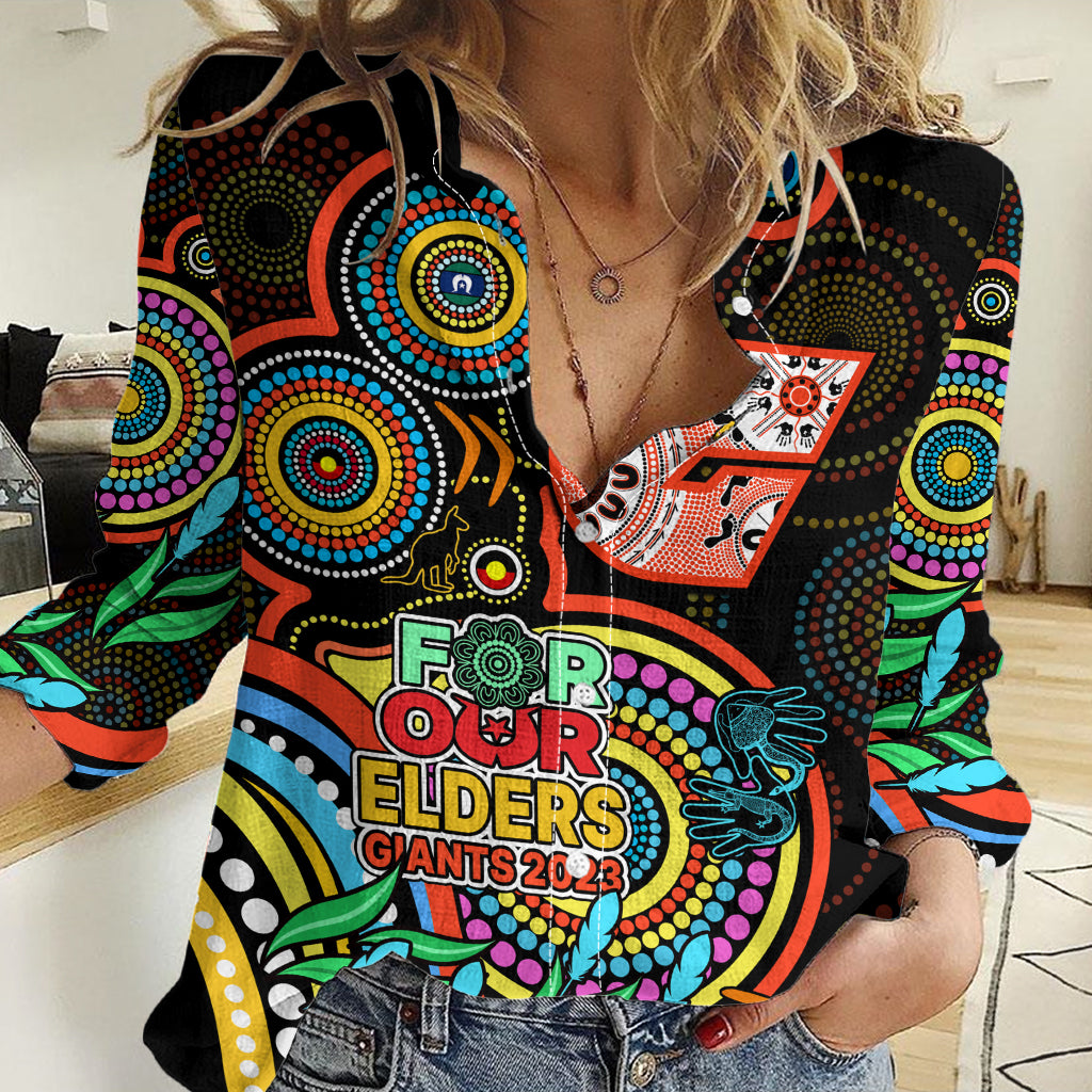 Custom Giants Football Aboriginal Art Women Casual Shirt NAIDOC Indigenous Tribal LT9