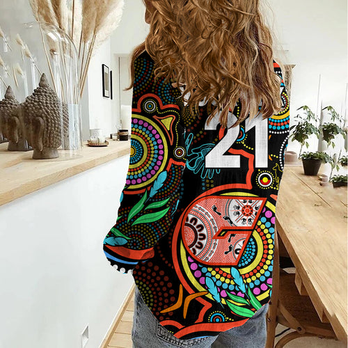Custom Giants Football Aboriginal Art Women Casual Shirt NAIDOC Indigenous Tribal LT9