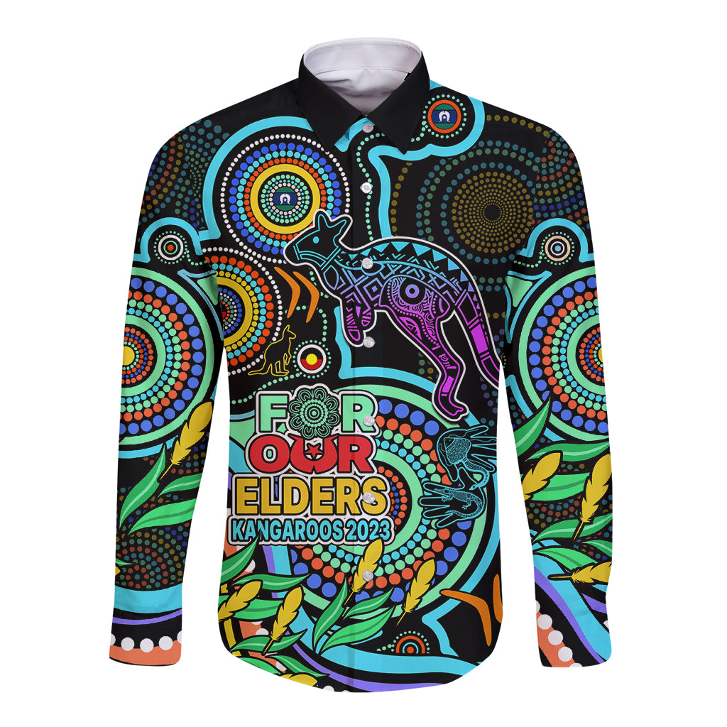 custom-kangaroos-football-aboriginal-art-long-sleeve-button-shirt-naidoc-indigenous-tribal