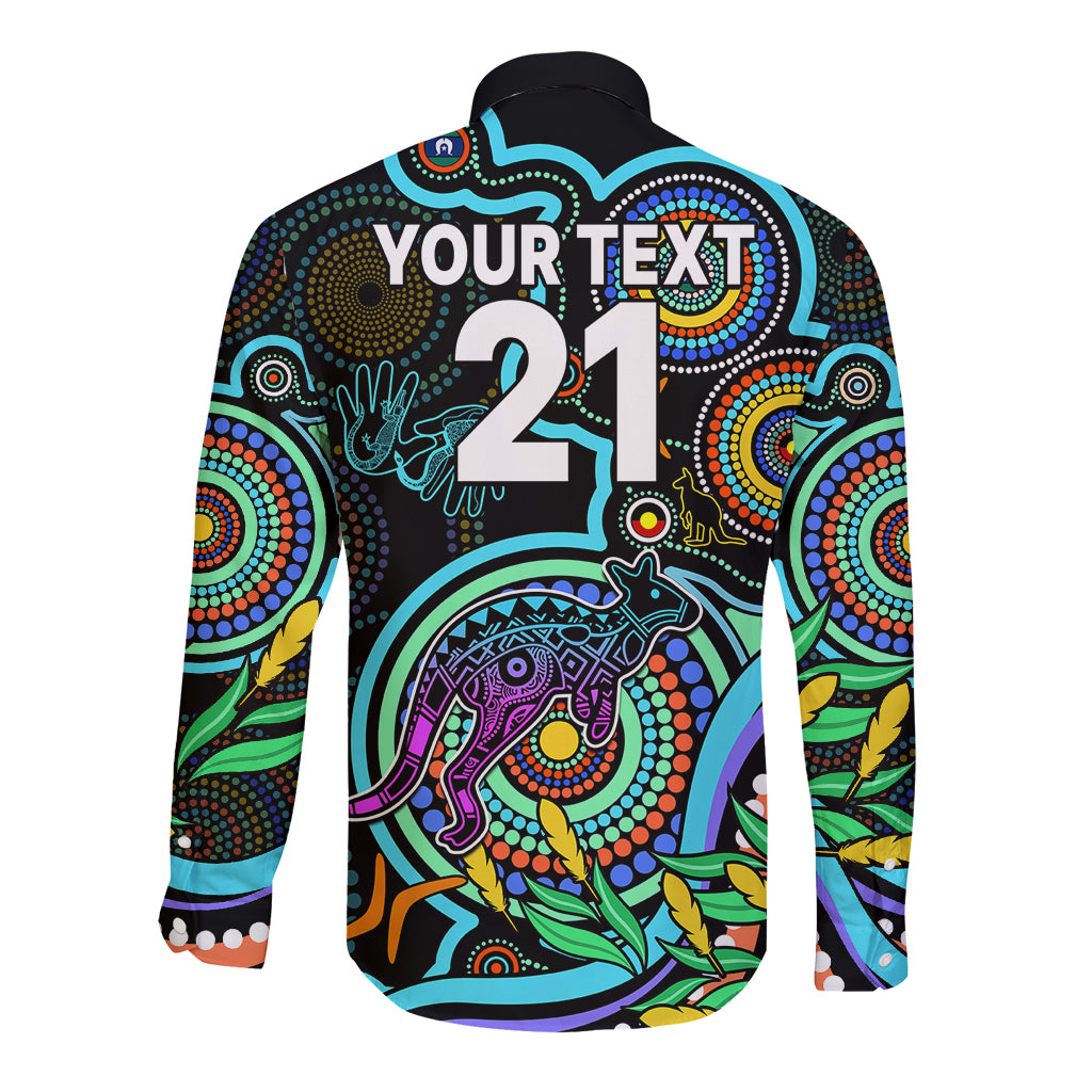 custom-kangaroos-football-aboriginal-art-long-sleeve-button-shirt-naidoc-indigenous-tribal
