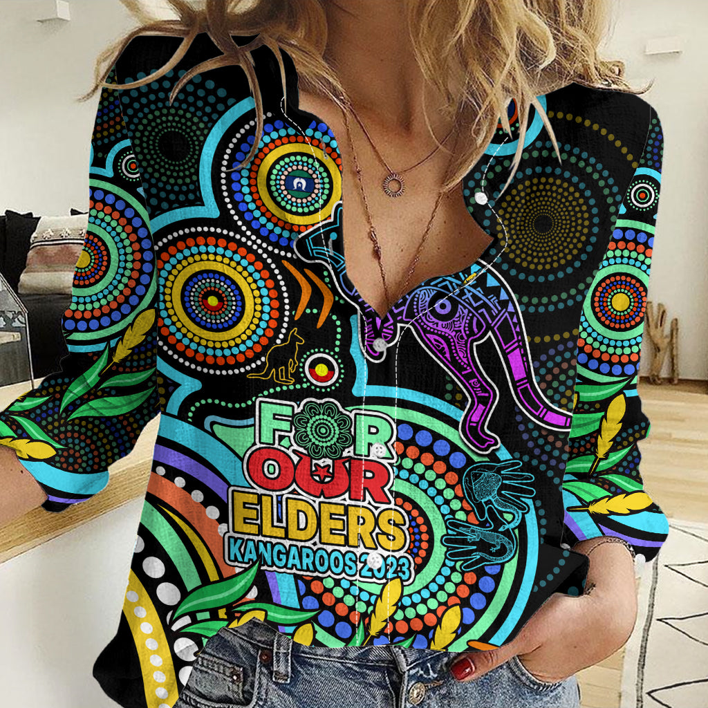 Custom Kangaroos Football Aboriginal Art Women Casual Shirt NAIDOC Indigenous Tribal LT9