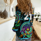 Custom Kangaroos Football Aboriginal Art Women Casual Shirt NAIDOC Indigenous Tribal LT9