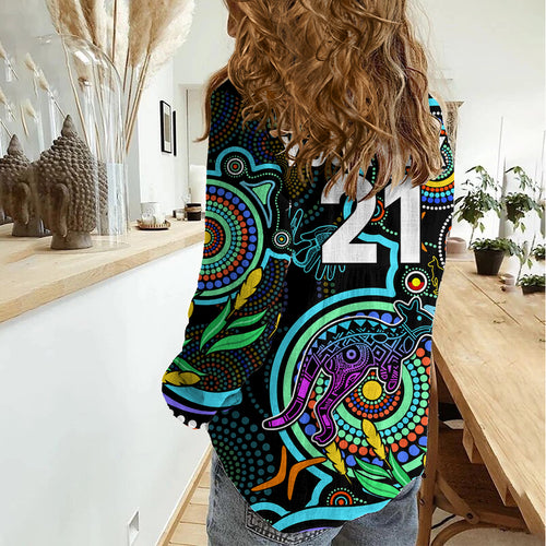 Custom Kangaroos Football Aboriginal Art Women Casual Shirt NAIDOC Indigenous Tribal LT9