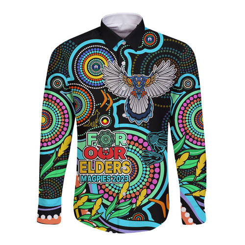 magpies-football-aboriginal-art-long-sleeve-button-shirt-naidoc-indigenous-tribal