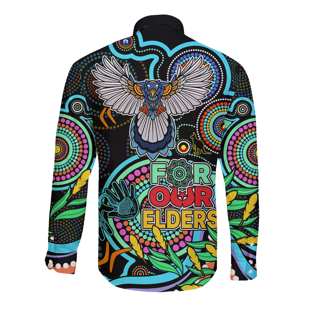 magpies-football-aboriginal-art-long-sleeve-button-shirt-naidoc-indigenous-tribal