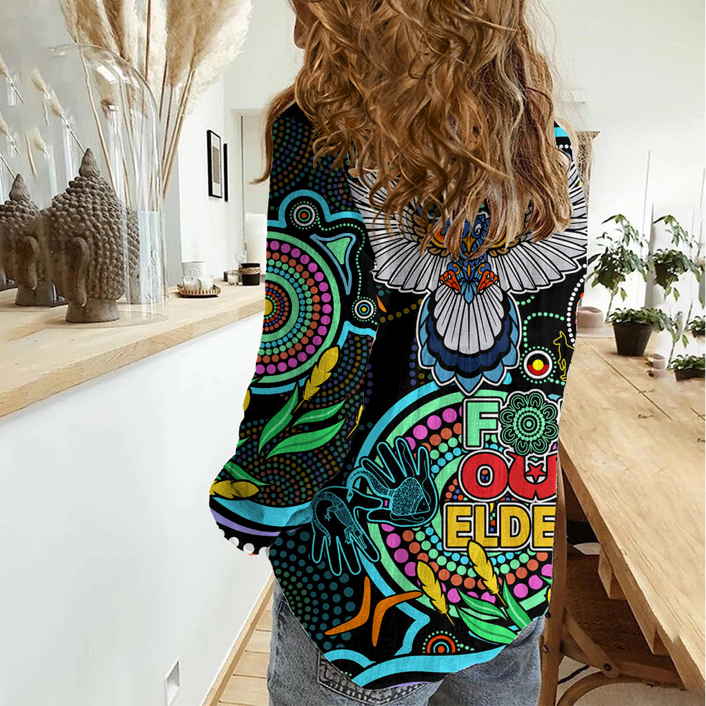 Magpies Football Aboriginal Art Women Casual Shirt NAIDOC Indigenous Tribal LT9