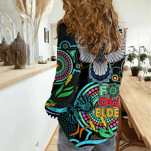 Magpies Football Aboriginal Art Women Casual Shirt NAIDOC Indigenous Tribal LT9