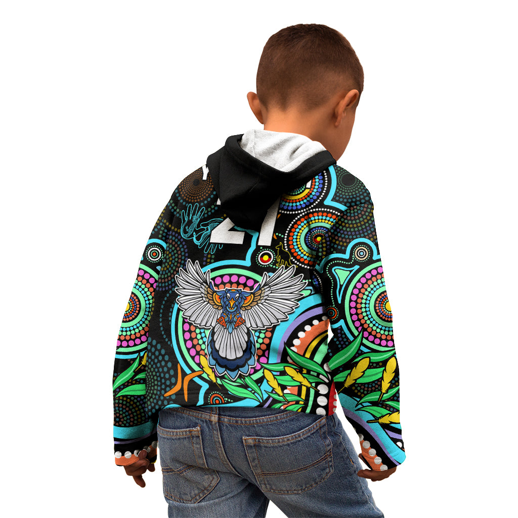 custom-magpies-football-aboriginal-art-kid-hoodie-naidoc-indigenous-tribal
